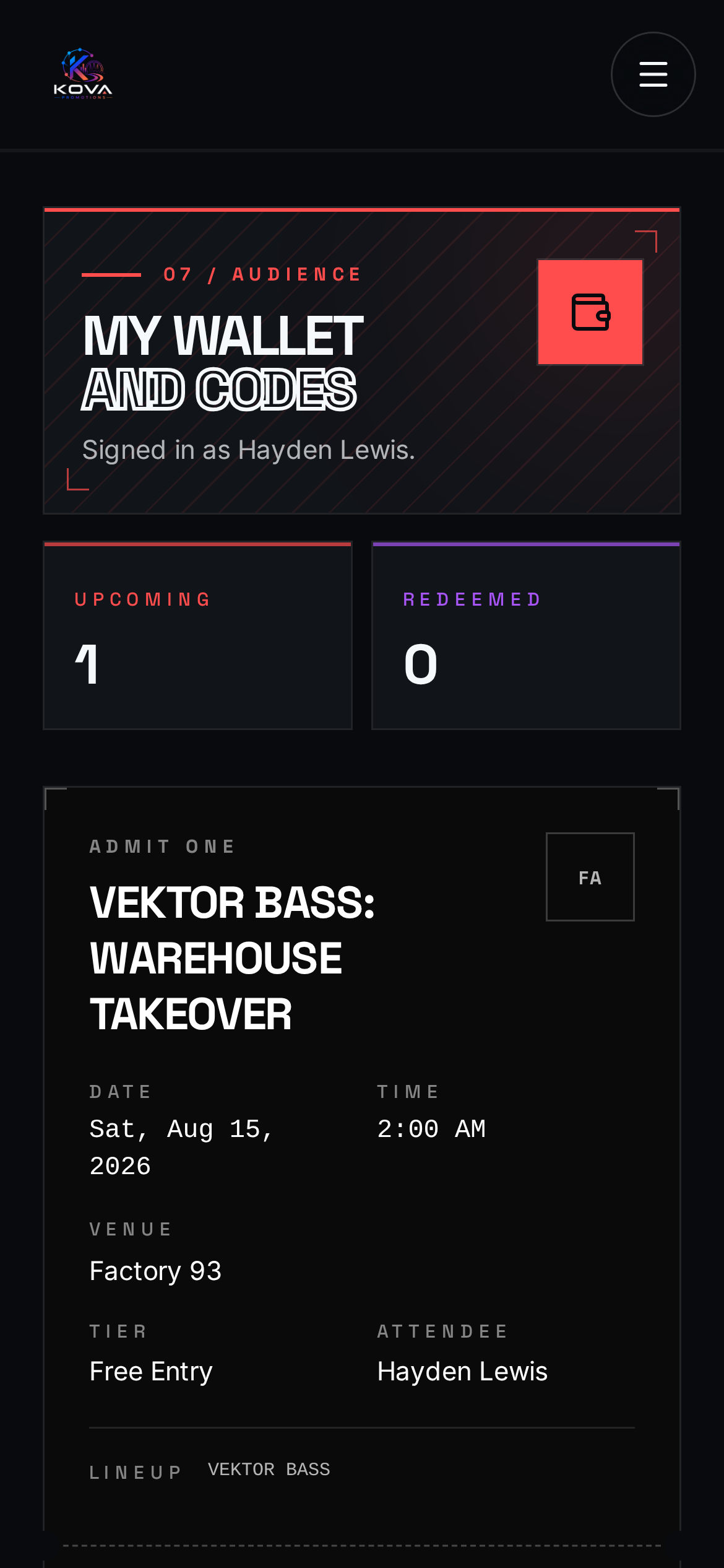 Attendee wallet preview