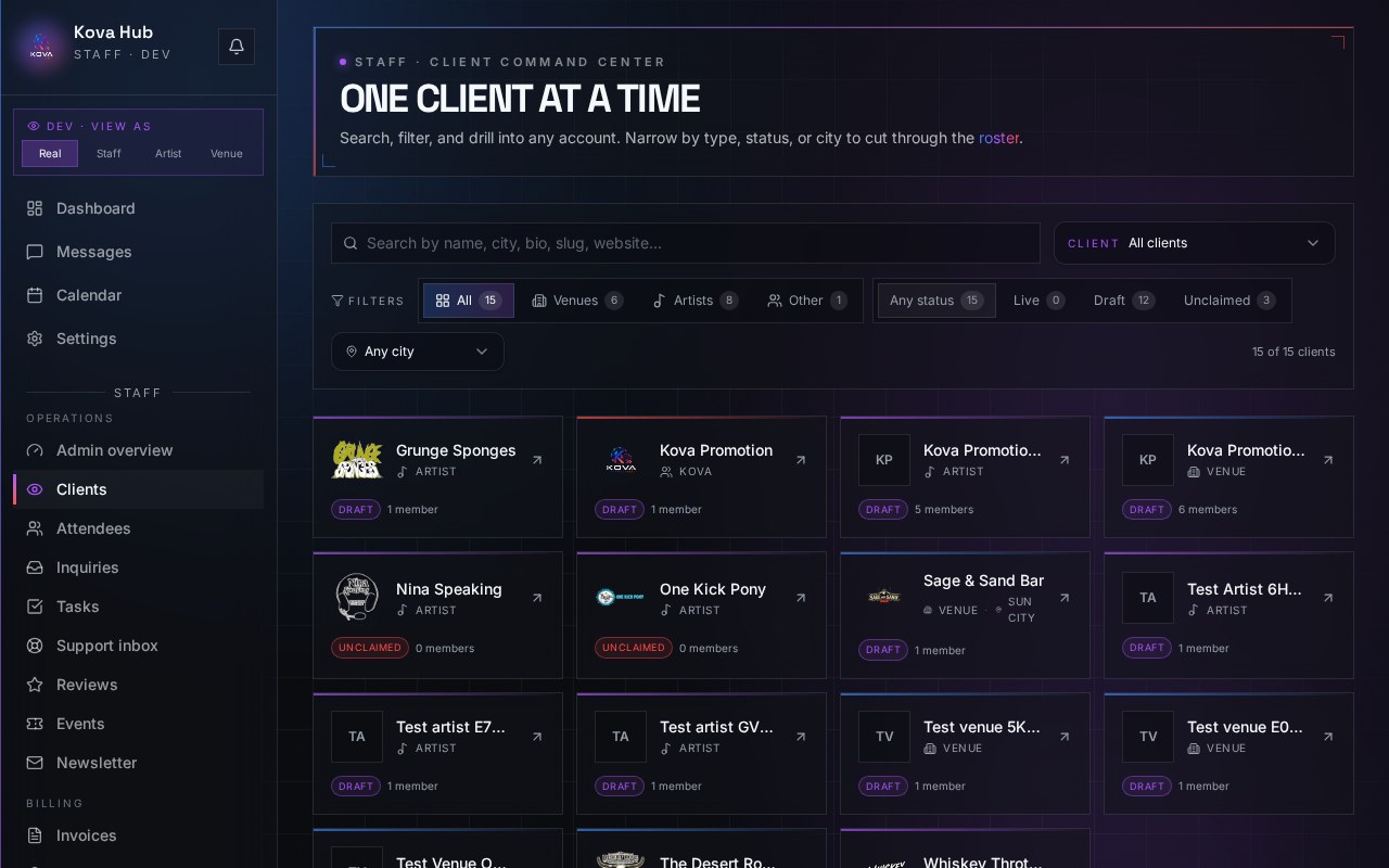Profiles & directory inside the Kova Hub dashboard